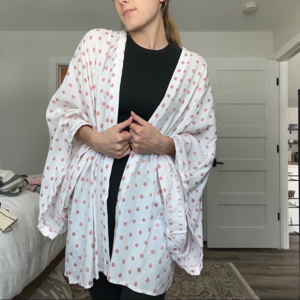 Sim & Sam White & Salmon Flowy Polka Dot Boho Kimono - Size S/M